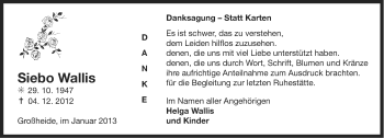 Traueranzeige von Siebo Wallis von Ostfriesischer Kurier