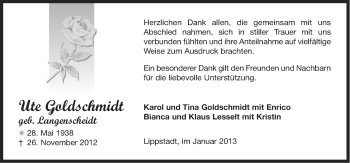 Traueranzeige von Ute Goldschmidt von Ostfriesischer Kurier