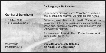 Traueranzeige von Gerhard Barghorn von Ostfriesischer Kurier