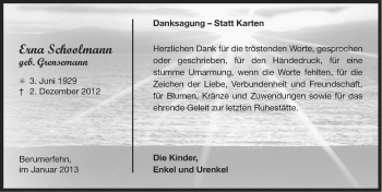 Traueranzeige von Erna Schoolmann von Ostfriesischer Kurier
