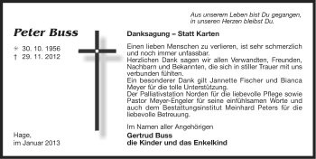 Traueranzeige von Peter Buss von Ostfriesischer Kurier
