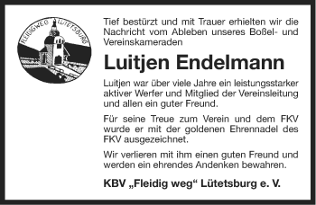 Traueranzeige von Luitjen Endelmann von Ostfriesischer Kurier