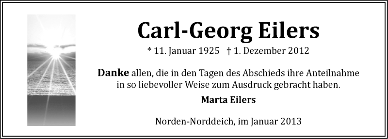  Traueranzeige für Carl-Georg Eilers vom 12.01.2013 aus Ostfriesischer Kurier