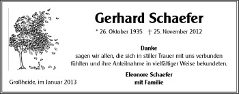 Traueranzeige von Gerhard Schaefer von Ostfriesischer Kurier