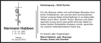 Traueranzeige von Hermann Habben von Ostfriesischer Kurier