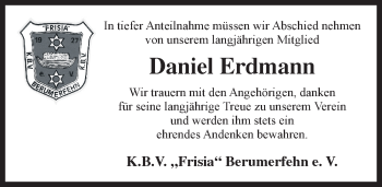 Traueranzeige von Daniel Erdmann von Ostfriesischer Kurier