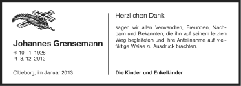 Traueranzeige von Johannes Grensemann von Ostfriesischer Kurier