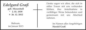 Traueranzeige von Edelgard GraÃ? von Ostfriesischer Kurier