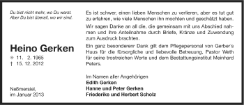 Traueranzeige von Heino Gerken von Ostfriesischer Kurier