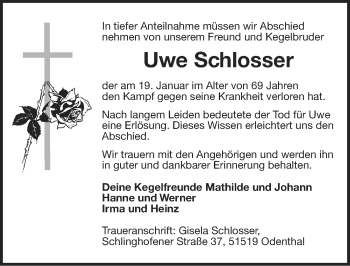 Traueranzeige von Uwe Schlosser von Ostfriesischer Kurier