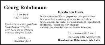 Traueranzeige von Georg Rohdmann von Ostfriesischer Kurier
