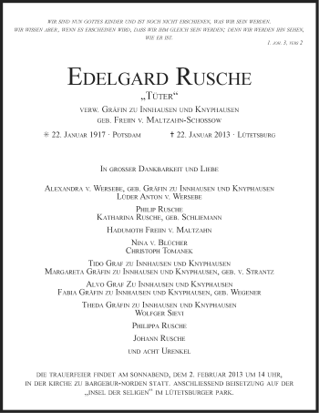 Traueranzeige von Edelgard Rusche von Ostfriesischer Kurier