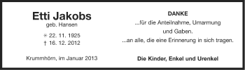 Traueranzeige von Etti Jakobs von Ostfriesischer Kurier