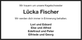 Traueranzeige von Lücka Fischer von Ostfriesischer Kurier