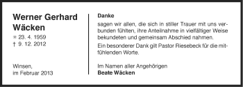 Traueranzeige von Werner Gerhard WÃ¤cken von Ostfriesischer Kurier
