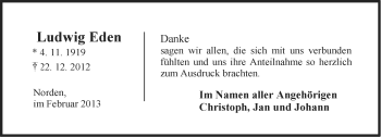 Traueranzeige von Ludwig Eden von Ostfriesischer Kurier