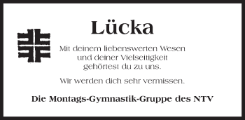 Traueranzeige von Lücka Fischer von Ostfriesischer Kurier