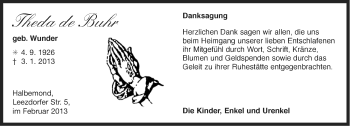 Traueranzeige von Theda de Buhr von Ostfriesischer Kurier