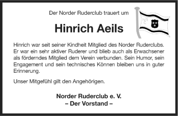 Traueranzeige von Hinrich Aeils von Ostfriesischer Kurier
