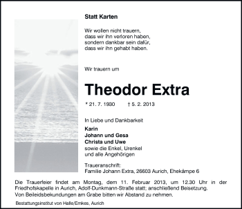 Traueranzeige von Theodor Extra von Ostfriesischer Kurier