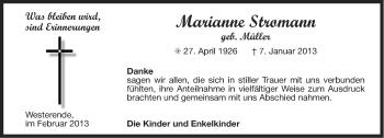 Traueranzeige von Marianne Stromann von Ostfriesischer Kurier