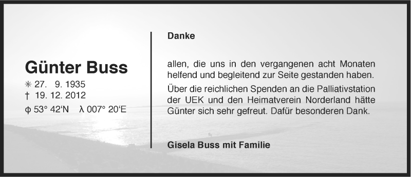  Traueranzeige für Günter Buss vom 16.02.2013 aus Ostfriesischer Kurier