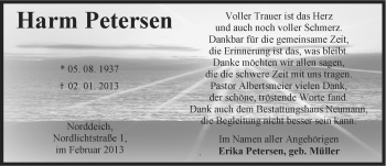 Traueranzeige von Harm Petersen von Ostfriesischer Kurier