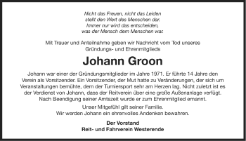Traueranzeige von Johann Groon von Ostfriesischer Kurier