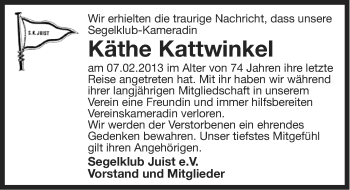 Traueranzeige von Käthe Kattwinkel von Ostfriesischer Kurier