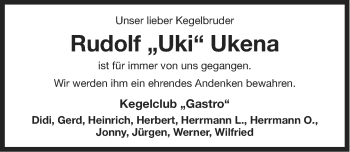 Traueranzeige von Rudolf Ukena von Ostfriesischer Kurier