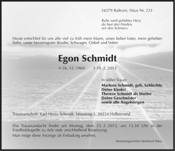 Traueranzeige von Egon Schmidt von Ostfriesischer Kurier