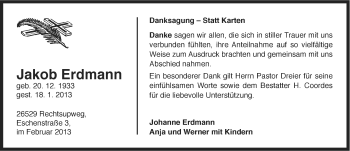 Traueranzeige von Jakob Erdmann von Ostfriesischer Kurier
