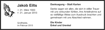 Traueranzeige von Jakob Eilts von Ostfriesischer Kurier