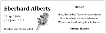 Traueranzeige von Eberhard Alberts von Ostfriesischer Kurier