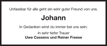 Traueranzeige von Johann Kleen von Ostfriesischer Kurier