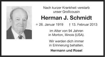 Traueranzeige von Herman J. Schmidt von Ostfriesischer Kurier