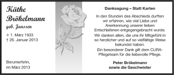 Traueranzeige von Käthe Brökelmann von Ostfriesischer Kurier