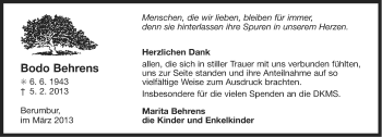 Traueranzeige von Bodo Behrens von Ostfriesischer Kurier
