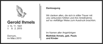 Traueranzeige von Gerold Ihmels von Ostfriesischer Kurier