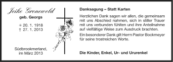 Traueranzeige von Jeike Gronewold von Ostfriesischer Kurier