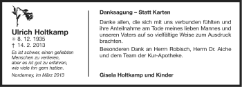 Traueranzeige von Ulrich Holtkamp von Ostfriesischer Kurier
