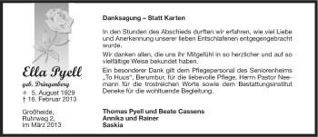 Traueranzeige von Ella Pyell von Ostfriesischer Kurier