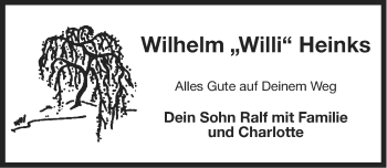 Traueranzeige von Wilhelm Heinks von Ostfriesischer Kurier