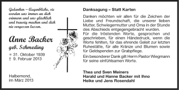 Traueranzeige von Anne Backer von Ostfriesischer Kurier