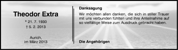 Traueranzeige von Theodor Extra von Ostfriesischer Kurier