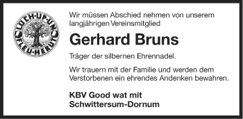 Traueranzeige von Gerhard Bruns von Ostfriesischer Kurier
