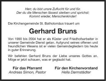 Traueranzeige von Gerhard Bruns von Ostfriesischer Kurier