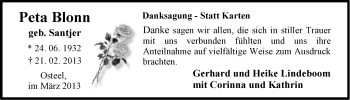 Traueranzeige von Peta Blonn von Ostfriesischer Kurier