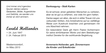 Traueranzeige von Ewald Hollander von Ostfriesischer Kurier