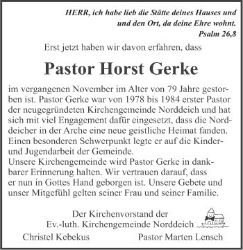 Traueranzeige von Horst Gerke von Ostfriesischer Kurier